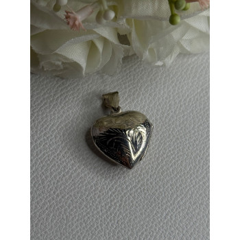 Retro 925 Sterling Silver Etched Heart Locket Pendant Length 1.20 Inch