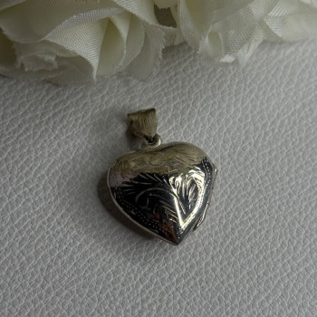 Retro 925 Sterling Silver Etched Heart Locket Pendant Length 1.20 Inch