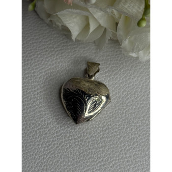 Retro 925 Sterling Silver Etched Heart Locket Pendant Length 1.20 Inch