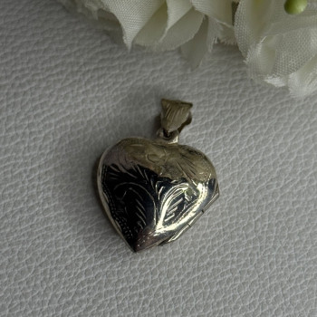 Retro 925 Sterling Silver Etched Heart Locket Pendant Length 1.20 Inch