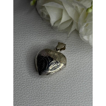 Retro 925 Sterling Silver Etched Heart Locket Pendant Length 1.20 Inch