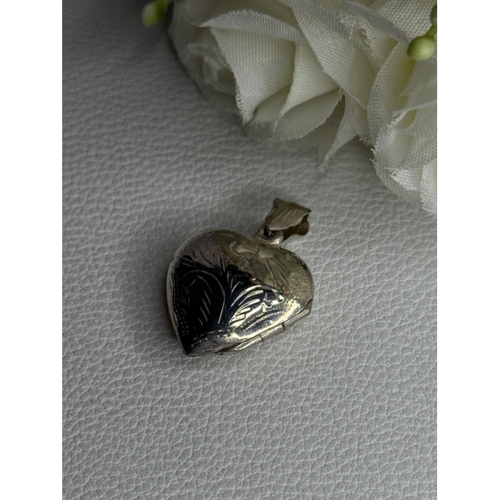 Retro 925 Sterling Silver Etched Heart Locket Pendant Length 1.20 Inch
