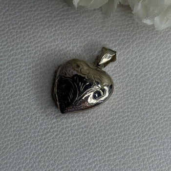 Retro 925 Sterling Silver Etched Heart Locket Pendant Length 1.20 Inch