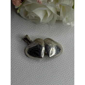 Retro 925 Sterling Silver Etched Heart Locket Pendant Length 1.20 Inch