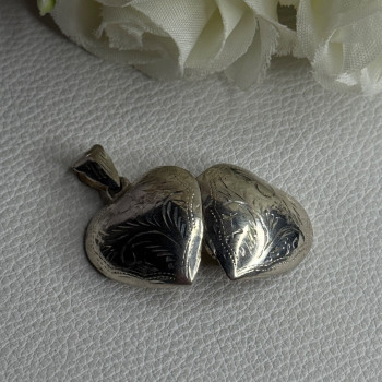 Retro 925 Sterling Silver Etched Heart Locket Pendant Length 1.20 Inch
