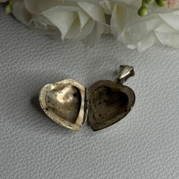 Retro 925 Sterling Silver Etched Heart Locket Pendant Length 1.20 Inch