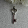 925 Sterling Silver Pink Topaz Key Heart Pendant Length 1.60 Inch