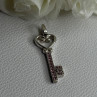 925 Sterling Silver Pink Topaz Key Heart Pendant Length 1.60 Inch