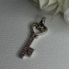 925 Sterling Silver Pink Topaz Key Heart Pendant Length 1.60 Inch