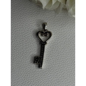 925 Sterling Silver Pink Topaz Key Heart Pendant Length 1.60 Inch