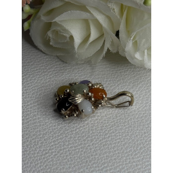 925 Sterling Silver Multi Color Jade Pendant Length 1.20 Inch