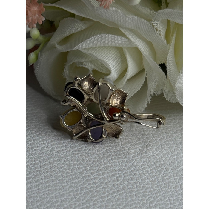 925 Sterling Silver Multi Color Jade Pendant Length 1.20 Inch