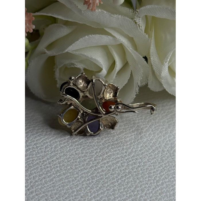 925 Sterling Silver Multi Color Jade Pendant Length 1.20 Inch