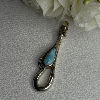 925 Sterling Silver Larimar Pendant Length 1.90 Inch