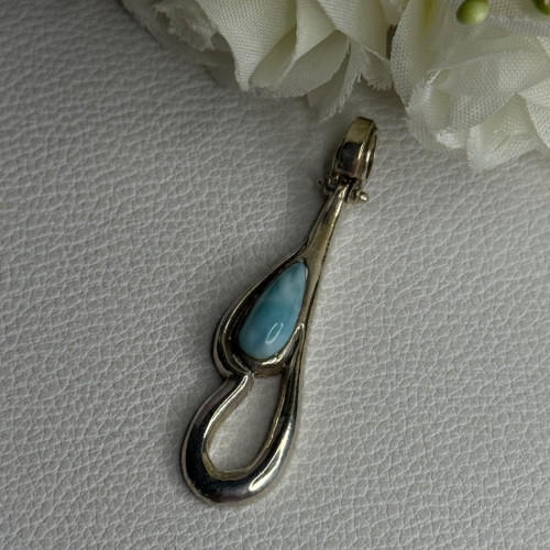 925 Sterling Silver Larimar Pendant Length 1.90 Inch