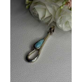 925 Sterling Silver Larimar Pendant Length 1.90 Inch