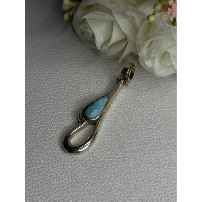 925 Sterling Silver Larimar Pendant Length 1.90 Inch