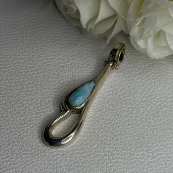 925 Sterling Silver Larimar Pendant Length 1.90 Inch