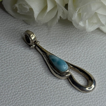 925 Sterling Silver Larimar Pendant Length 1.90 Inch
