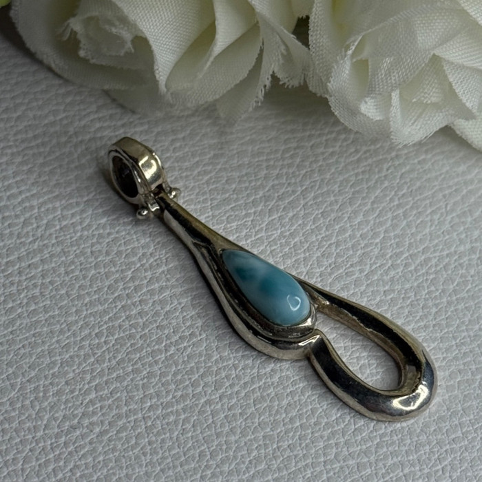 925 Sterling Silver Larimar Pendant Length 1.90 Inch