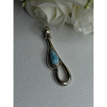 925 Sterling Silver Larimar Pendant Length 1.90 Inch