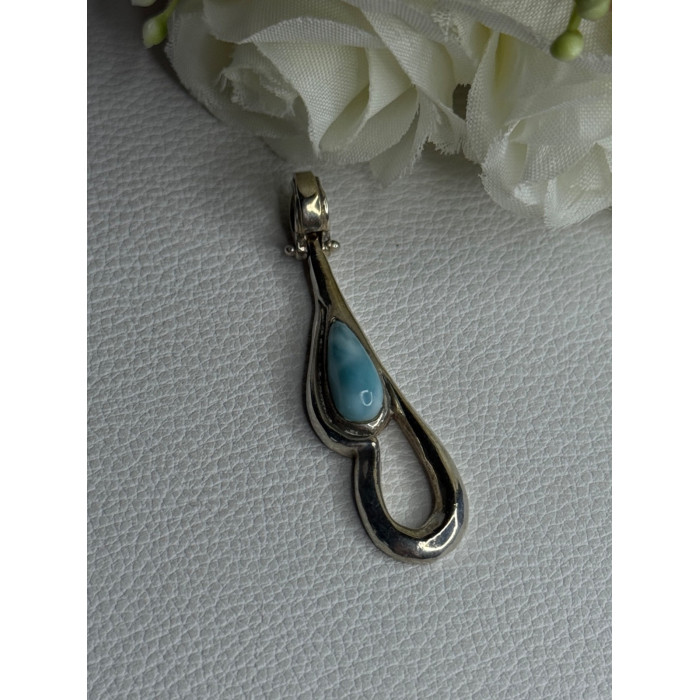 925 Sterling Silver Larimar Pendant Length 1.90 Inch