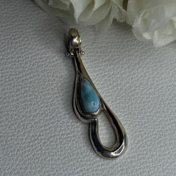 925 Sterling Silver Larimar Pendant Length 1.90 Inch
