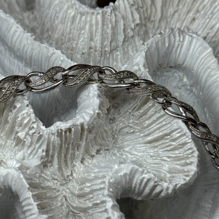 925 Sterling Silver Bracelet Diamonds Length 7.5