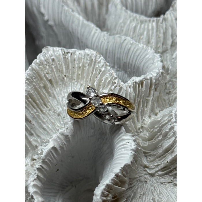 925 STERLING SILVER GOLD PLATED PART WHITE BERYL RING SIZE 6.5