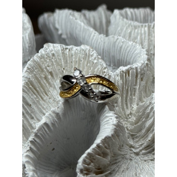 925 STERLING SILVER GOLD PLATED PART WHITE BERYL RING SIZE 6.5