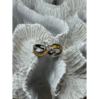 925 STERLING SILVER GOLD PLATED PART WHITE BERYL RING SIZE 6.5