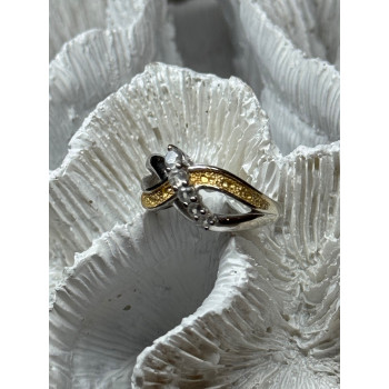 925 STERLING SILVER GOLD PLATED PART WHITE BERYL RING SIZE 6.5
