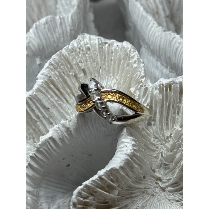 925 STERLING SILVER GOLD PLATED PART WHITE BERYL RING SIZE 6.5