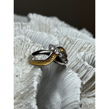 925 STERLING SILVER GOLD PLATED PART WHITE BERYL RING SIZE 6.5