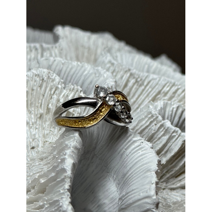 925 STERLING SILVER GOLD PLATED PART WHITE BERYL RING SIZE 6.5