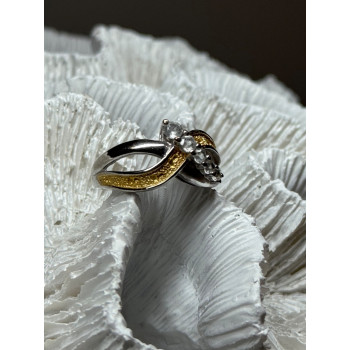 925 STERLING SILVER GOLD PLATED PART WHITE BERYL RING SIZE 6.5