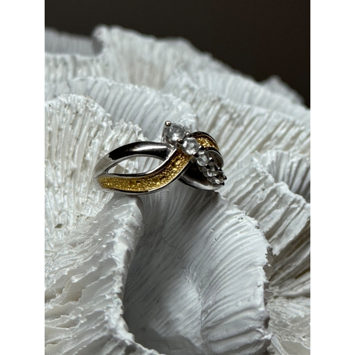 925 STERLING SILVER GOLD PLATED PART WHITE BERYL RING SIZE 6.5