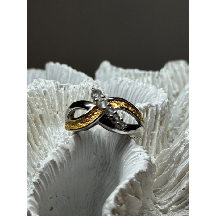 925 STERLING SILVER GOLD PLATED PART WHITE BERYL RING SIZE 6.5