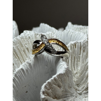 925 STERLING SILVER GOLD PLATED PART WHITE BERYL RING SIZE 6.5