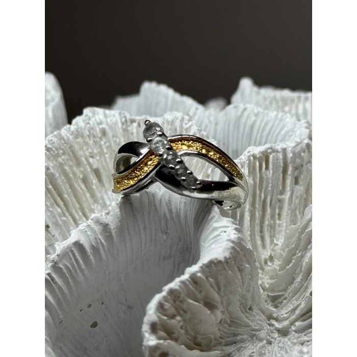 925 STERLING SILVER GOLD PLATED PART WHITE BERYL RING SIZE 6.5