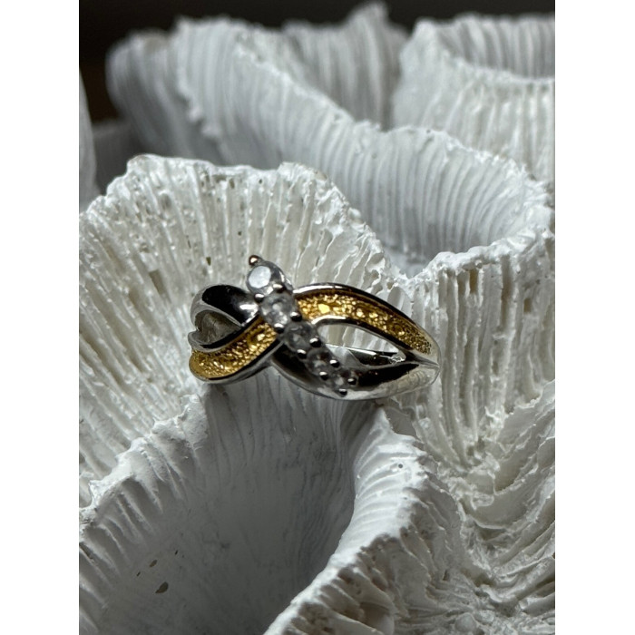 925 STERLING SILVER GOLD PLATED PART WHITE BERYL RING SIZE 6.5