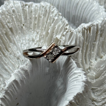 925 Sterling Silver Gold Plated Part White Sapphire Ring Size 6