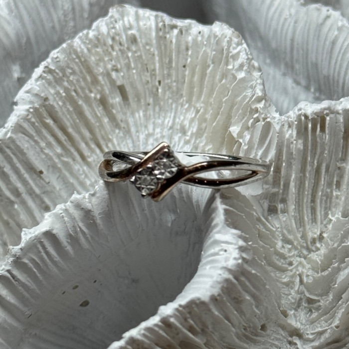 925 Sterling Silver Gold Plated Part White Sapphire Ring Size 6