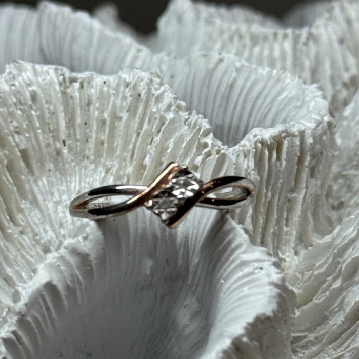 925 Sterling Silver Gold Plated Part White Sapphire Ring Size 6