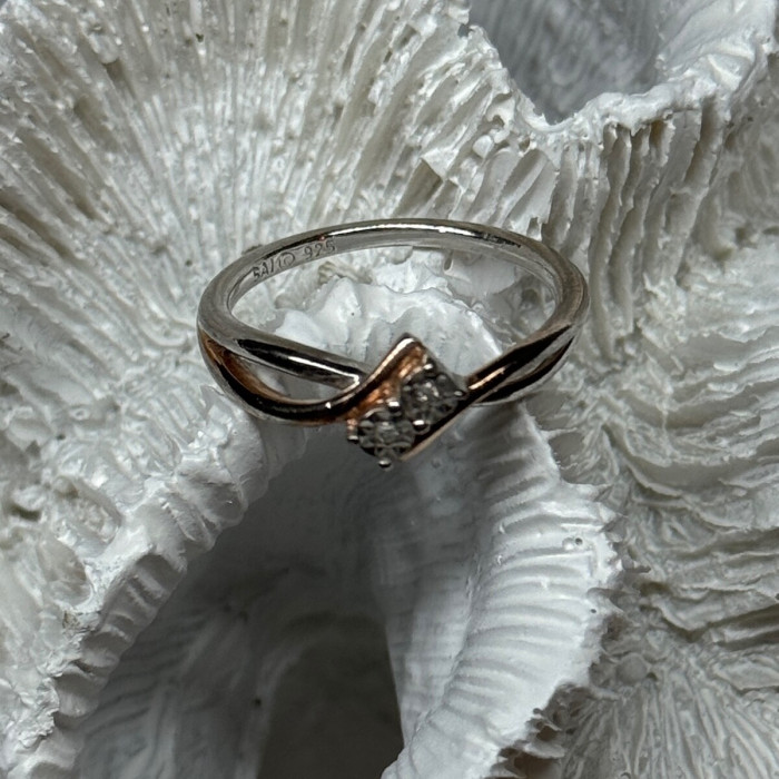 925 Sterling Silver Gold Plated Part White Sapphire Ring Size 6