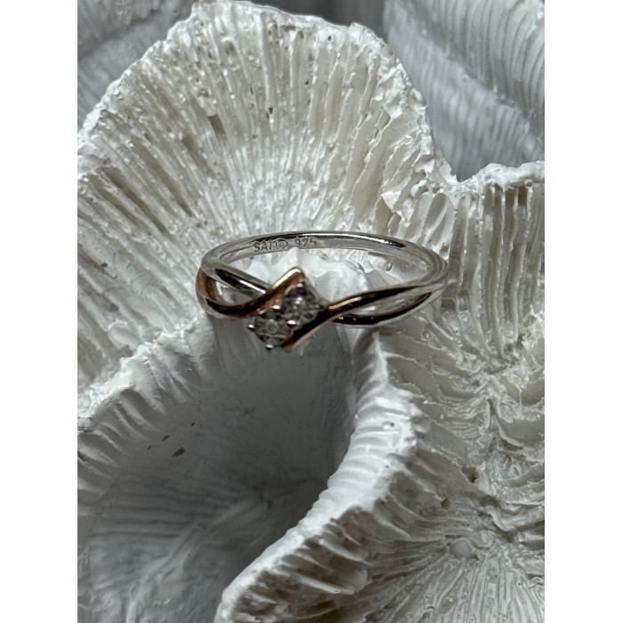 925 Sterling Silver Gold Plated Part White Sapphire Ring Size 6