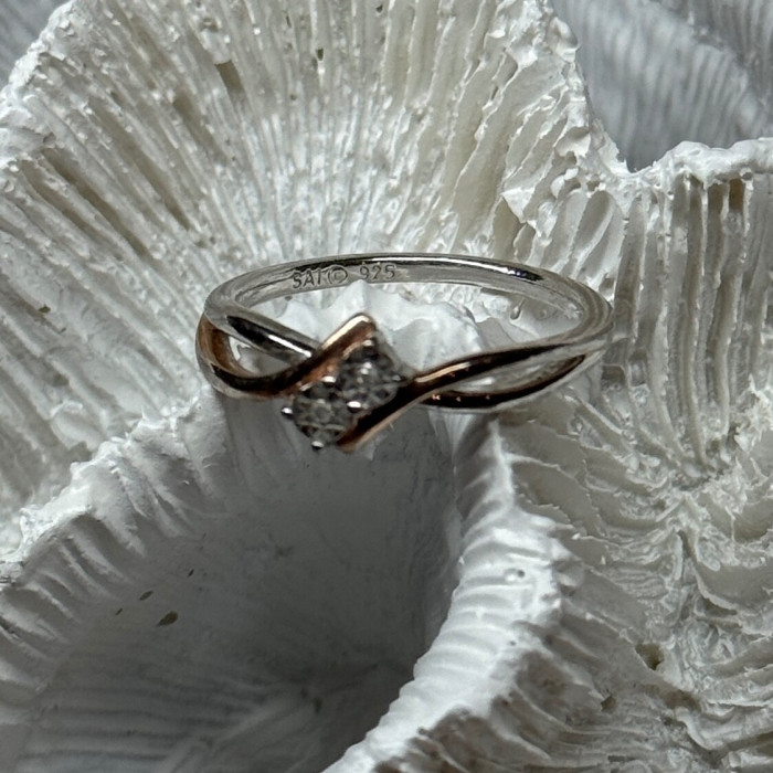 925 Sterling Silver Gold Plated Part White Sapphire Ring Size 6