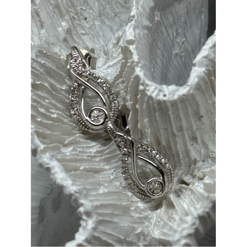 INTERWOVEN 925 STERLING SILVER WHITE TOPAZ EARRINGS LENGTH 0.6 in