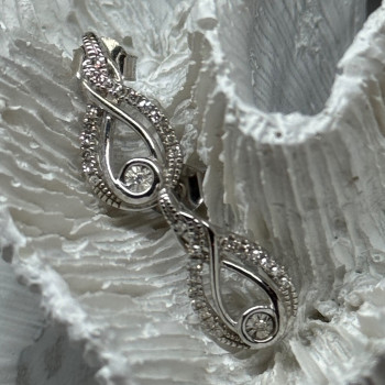 Interwoven 925 Sterling Silver White Topaz Earrings Length 0.6 in