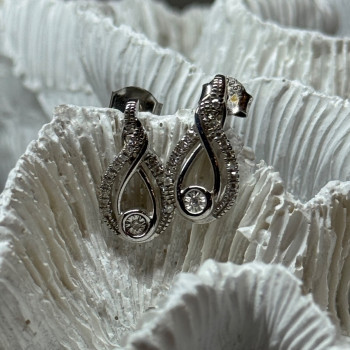 Interwoven 925 Sterling Silver White Topaz Earrings Length 0.6 in